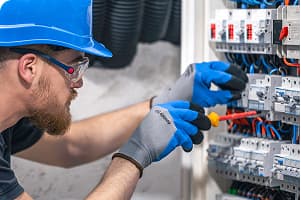 Electrician working on panel